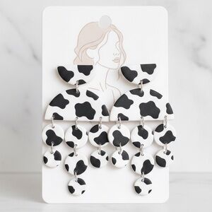 Large 5-Tier Cow Print - Handmade Earrings - Western Boho - Black & White